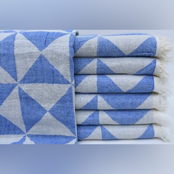 Nautical Triangle Blue 42 x 72 Two Sided Blanket Towel 100% Organic Cotton - Picture 5 of 5